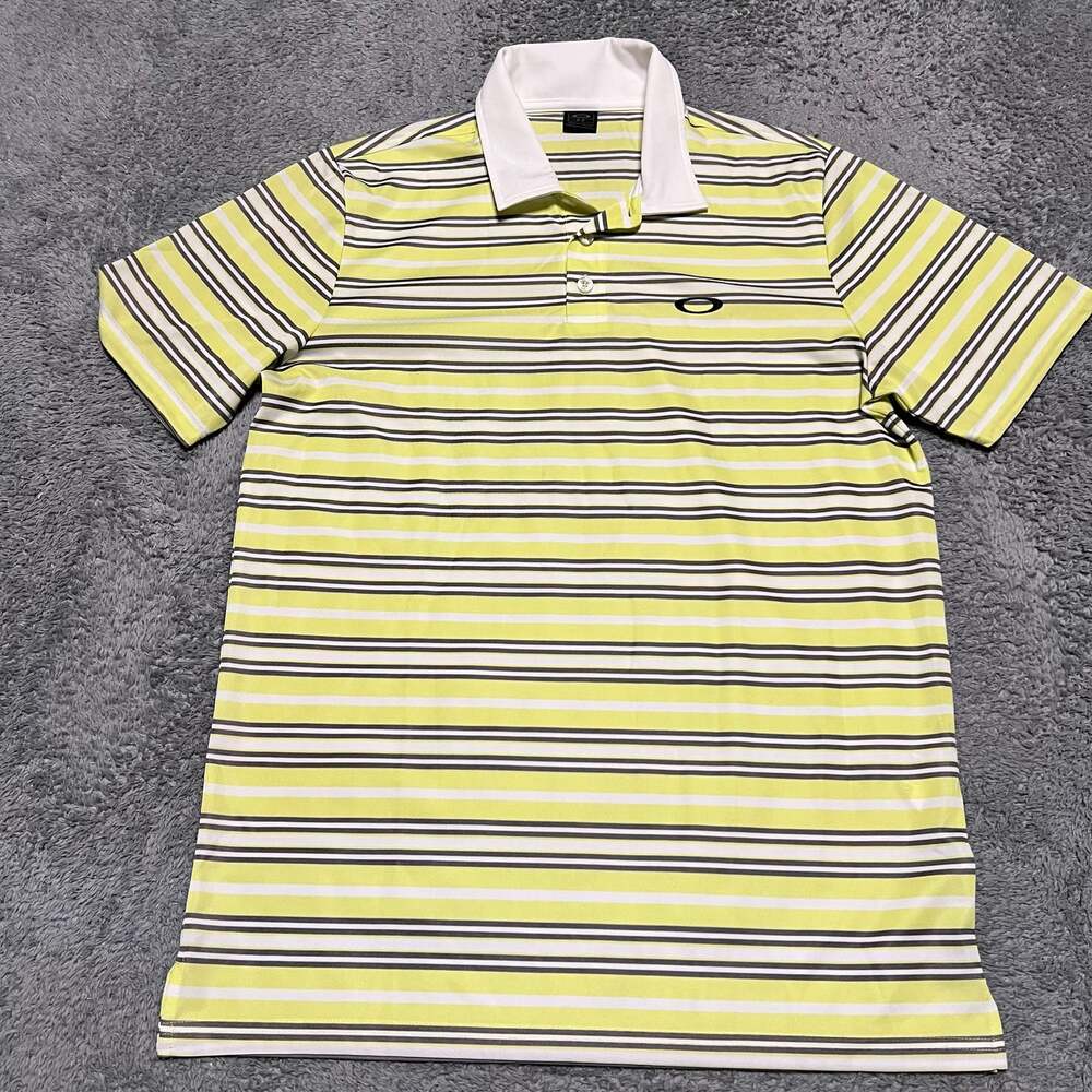 Oakley Polo Shirt Mens Small Yellow Striped Performance Golf